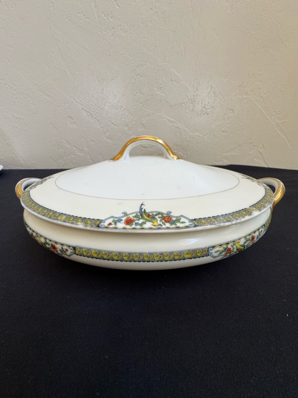 Antique Japanese Hand Painted Bird of Paradise Covered Vegetable Dish Tureen
